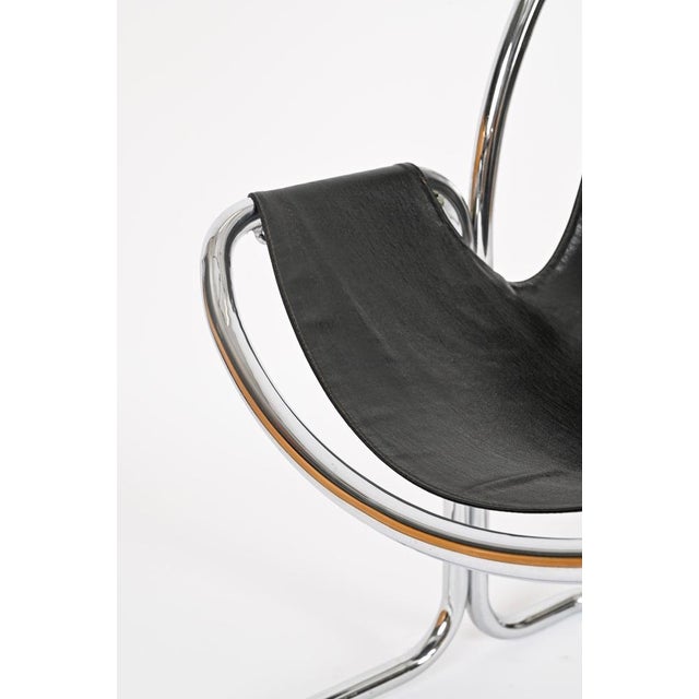 Textile Bauhaus Black Leather and Chrome Cantilever Chair by Giandomenico Belotti, Italy, 1960s For Sale - Image 7 of 13