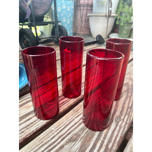 Mid 20th Century M Era Hand-Blown Barware Ruby Red Glass Highball.Set of 4 For Sale - Image 11 of 12