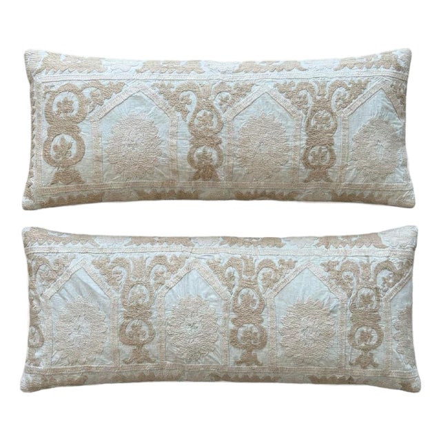 Embroidered Suzani Bedding Pillow Cover 16'' X 39'' - Set of Two For Sale