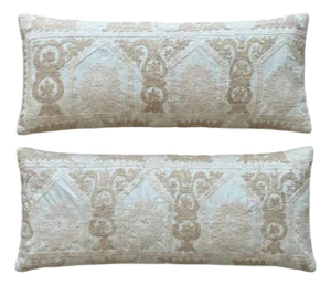 Embroidered Suzani Bedding Pillow Cover 16'' X 39'' - Set of Two