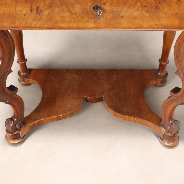 Brown Antique Vanity Table in Walnut with Mirror, Italy, 19th Century For Sale - Image 8 of 10
