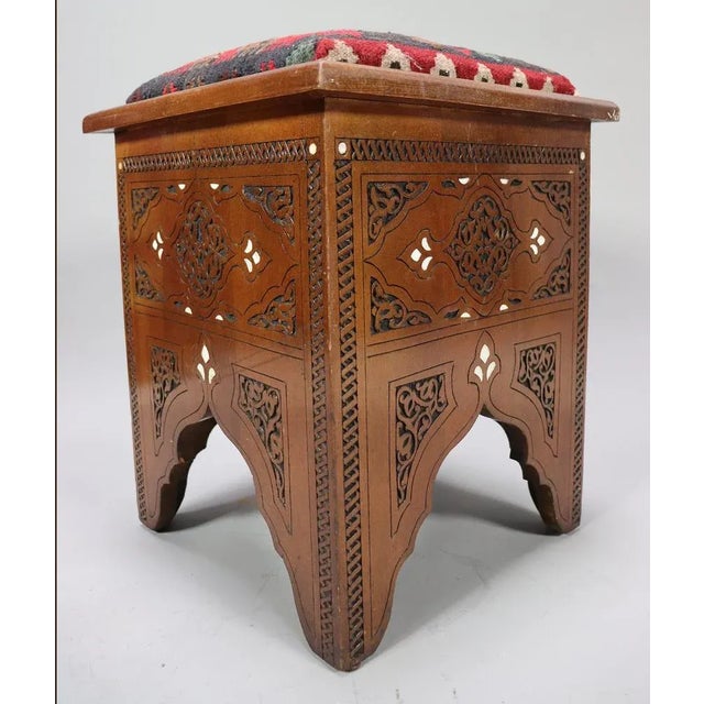 Vintage Carved Stool, Damascus, Syria, 1950s For Sale - Image 4 of 12