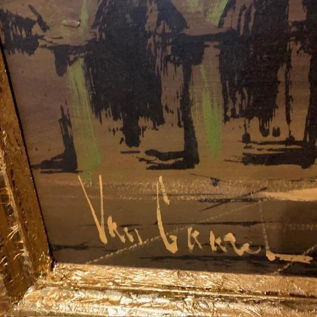 Mediterranean 1970s Vanguard (Lee Reynolds)Painting With Gold Leaf Frame For Sale - Image 3 of 5