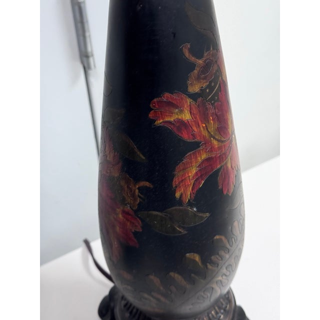 Wood Circa 1990's Chinoiserie Hand Painted Floral Table Lamps, Pair For Sale - Image 7 of 12