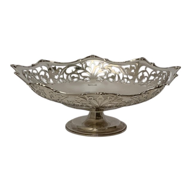 Antique John Round & Son Sheffield Sterling Silver Pierced Pedestal Centerpiece Bowl England 1915 For Sale - Image 4 of 4