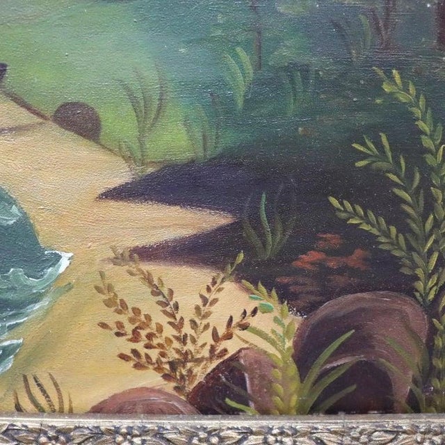 Hudson River School Primitive Folk Art Oil on Board Seascape Painting C1900 For Sale - Image 4 of 13