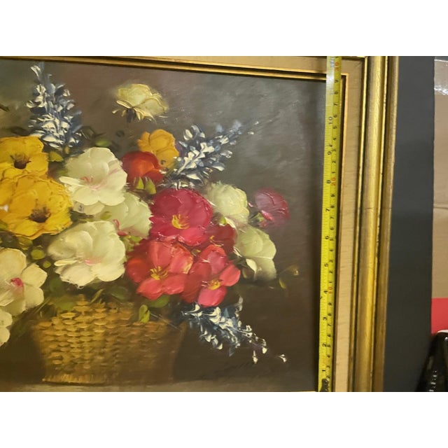 1960s Mid-Century Modern Impasto Floral Still Life in Basket – Signed m.i. Doyle For Sale - Image 10 of 10