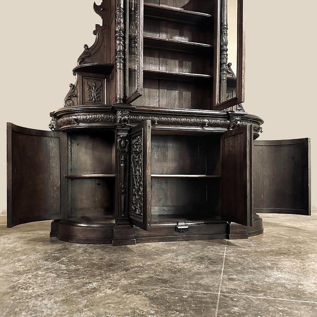Burnt Umber 19th Century French Renaissance Two-Tiered Bookcase ~ Bibliotheque For Sale - Image 8 of 18