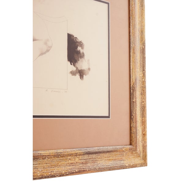 - 20"h, 29.5"w - Graphite on paper - Distressed wooden frame - Condition: Excellent