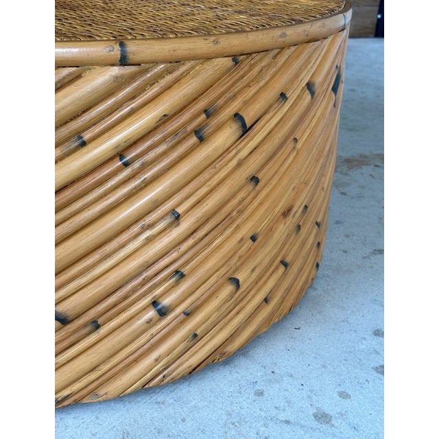 Vintage Coastal Split Rattan Round Rattan Weave Coffee Table For Sale - Image 9 of 13