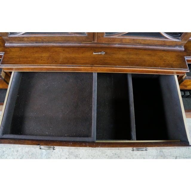 Mid Century Baker Georgian Mahogany Breakfront Bookcase Cabinet Bubble Glass, Attributed For Sale - Image 15 of 18