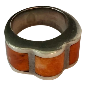 Peruvian Modernist Inlay Carnelian Agate and Sterling Ring Size 7