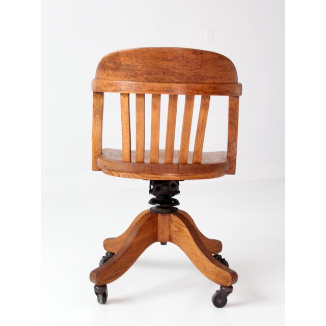 Antique Gunlock Banker's Swivel Desk Chair For Sale - Image 6 of 17