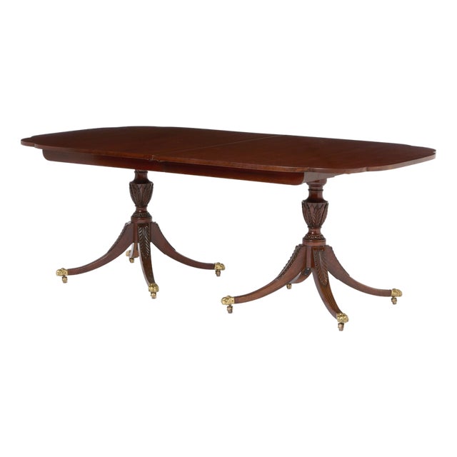 English George III Style Mahogany Double Pedestal Extending Dining Table For Sale