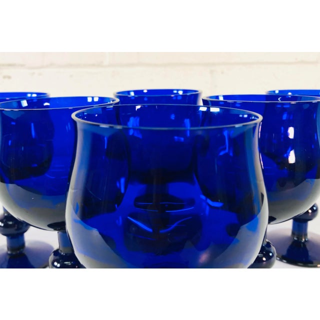 1930s Art Deco Style Cobalt Glass Wine Stems, Set of 6 For Sale - Image 5 of 10