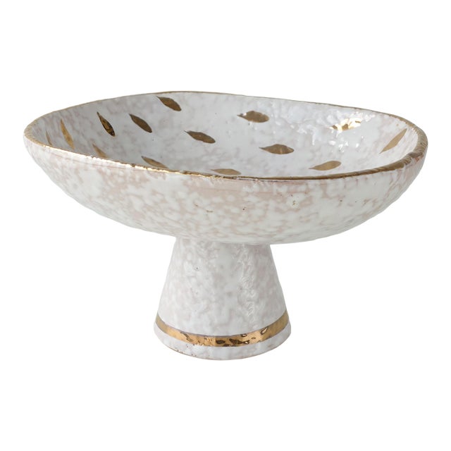 1960s Aldo Londi Bitossi "Feather Plume" Pedestal Bowl For Sale