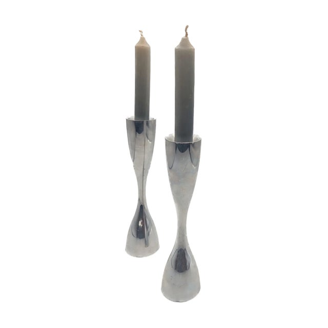 1990s Nambé Karim Rashid Alloy #6030 Candle Holders, a Pair For Sale - Image 4 of 10