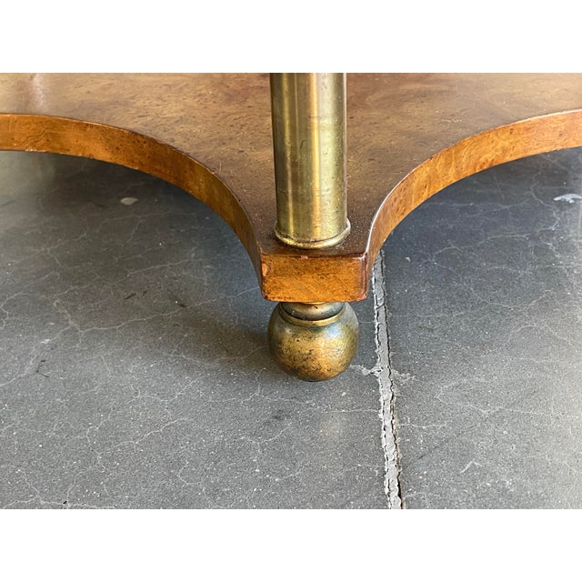 Brown Vintage Art Deco Burl Wood & Églomisé Glass Accent Table With Brass Details For Sale - Image 8 of 12