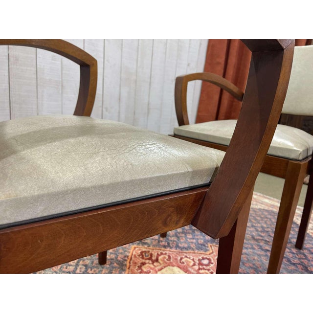 Art Deco Bridge Chairs in Beech and Imitation Leather, 1950s, Set of 2 For Sale - Image 10 of 13