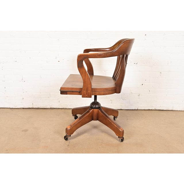 Antique Arts & Crafts Solid Walnut Executive Swivel Desk Chair by Boling Chair Company, Circa 1940s For Sale - Image 9 of 12