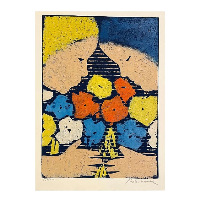 1960s Irwin Rosenhouse Children and Flowers Woodblock For Sale