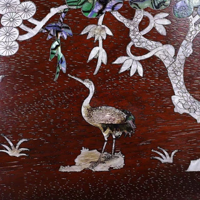 Chinese 1990s Chinese Zitan Wood Tray With Mother-of-Pearl Deer and Crane Inlay For Sale - Image 3 of 7
