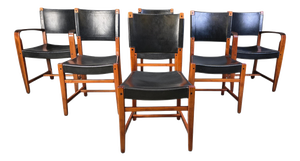 Vintage Spanish Leather and Wood Dining Chairs, 1970s, Set of 6