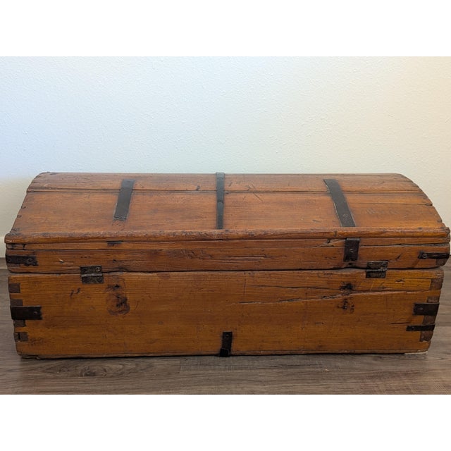 Antique 19th Century Handcrafted Wood and Iron Chest Trunk For Sale - Image 11 of 12
