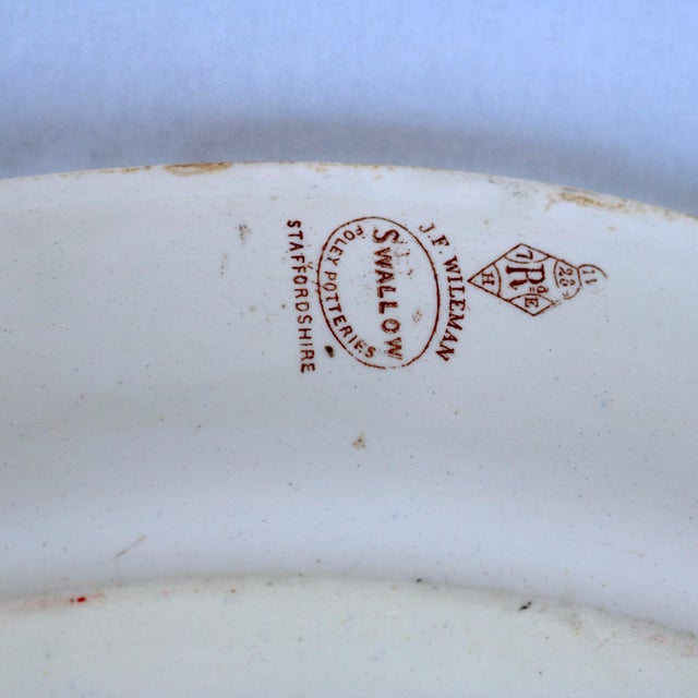 1881 Antique j.f. Wileman Staffordshire "Swallow" Polychrome Transferware Oval Platter - 16.25" For Sale - Image 11 of 11