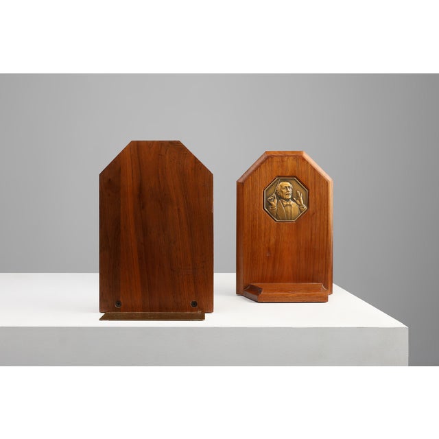 Art Deco French Bookends in Wood and Bronze, 1920s, Set of 2 For Sale - Image 3 of 12