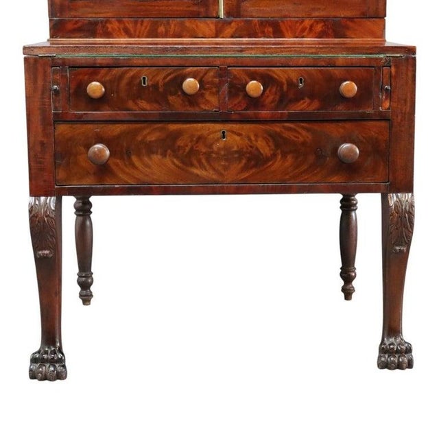 American American Empire Classical Flame Mahogany Clawfoot Secretary Desk C1840 For Sale - Image 3 of 15