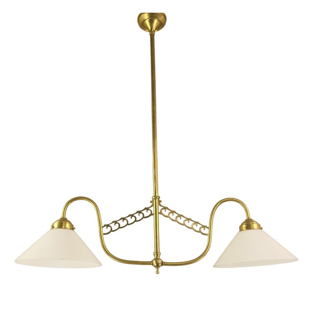 Art Deco 2-Arm Brass Pendant Lamp, Vienna, 1920s For Sale