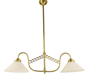 Art Deco 2-Arm Brass Pendant Lamp, Vienna, 1920s