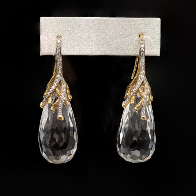 Michael Aram 18k Yellow Gold Diamond and Rock Crystal Drop Earrings- 2 Pieces For Sale - Image 9 of 12