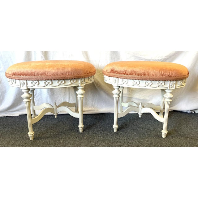 Vintage French Oval Vanity Stool With New Velvet Upholstery For Sale - Image 10 of 12