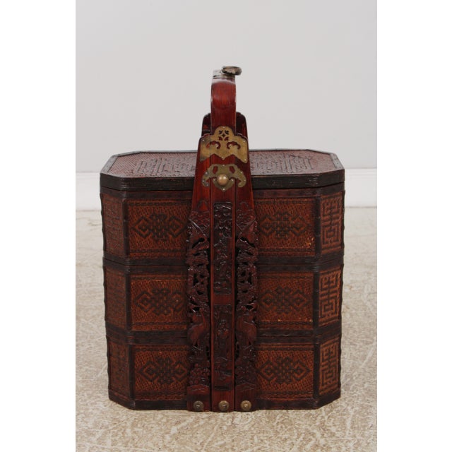 Age: Circa 1900-1920 Details: Stacking Boxes Bar Locking Through Top Solid Brass Hardware Dragon Handle Octagonal Shape...