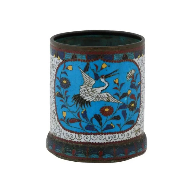 Japanese Antique Japanese Meiji Cloisonne Enamel Brush Pot For Sale - Image 3 of 7