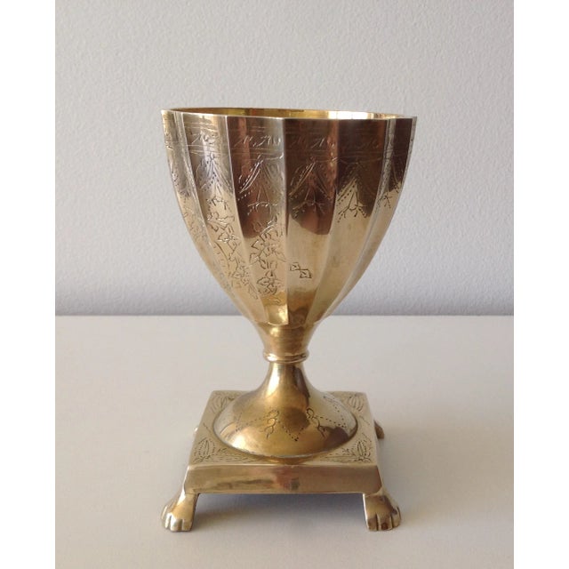 Vintage, C.1960's-70's Indian solid brass, footed chalice with engraved designs throughout. In excellent condition. Made...