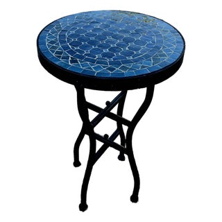 16" Mini Moroccan Mosaic Accent Table – Petrol Blue Tile Top For Sale
