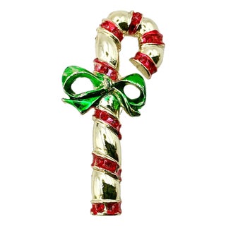 1970s Vintage Boho Chic Americana Candy Cane Christmas Brooch, Beatrix Jewelry. For Sale