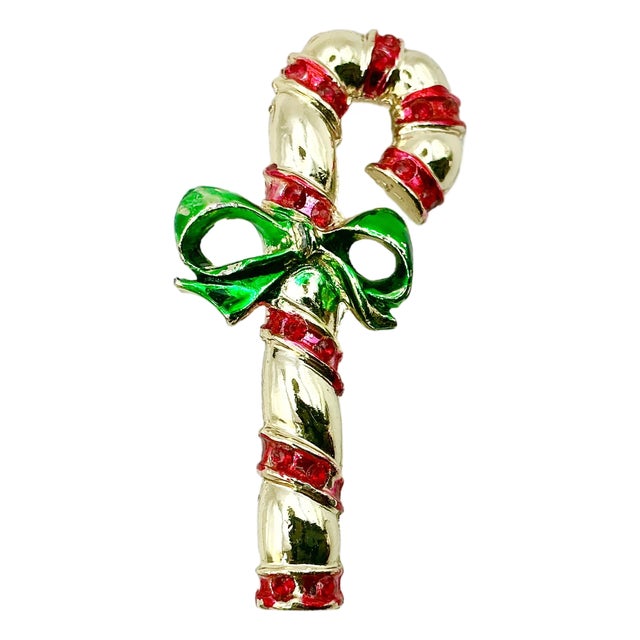 1970s Vintage Boho Chic Americana Candy Cane Christmas Brooch, Beatrix Jewelry. For Sale
