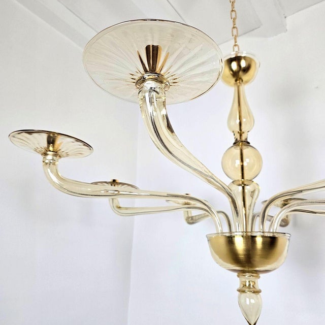 Glass 1980s Mid Century Modern Beige Murano Glass Chandelier For Sale - Image 7 of 11