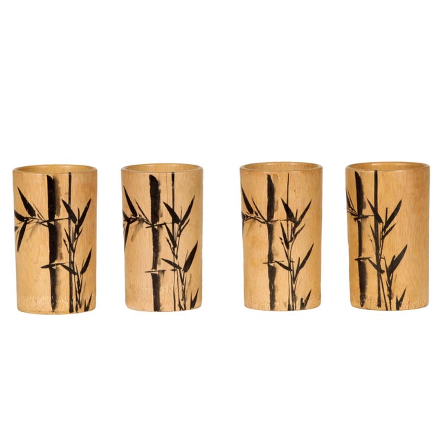 Mid-Century Modern Bamboo Glasses and Bottle Holder Set, 1970s, Set of 6 For Sale - Image 3 of 13