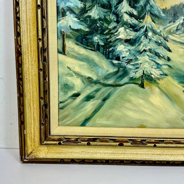 1970s 1970s Vintage Impressionist Landscape Snow Covered Trees Folk Art Original Oil Painting, Artist Signed For Sale - Image 5 of 12