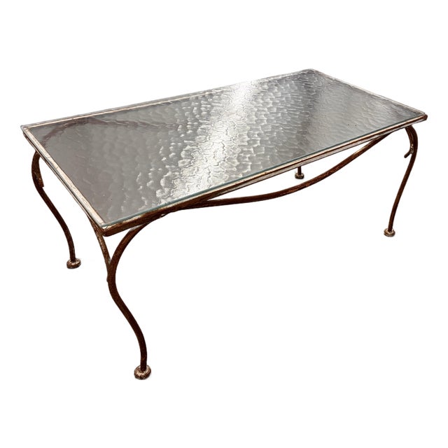 Mid Century Styled After Salterini Outdoor Metal Coffee Table With Textured Glass Top For Sale