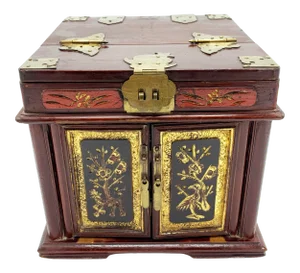 Antique 1800's Korean Rosewood Jewelry Box With Mirror