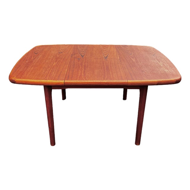 Mid Century Modern Danish Teak Extendable Dining Table With Butterfly Self-Storing Leaf For Sale