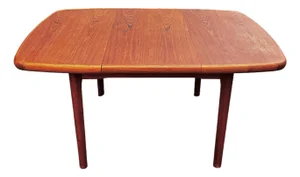 Mid Century Modern Danish Teak Extendable Dining Table With Butterfly Self-Storing Leaf