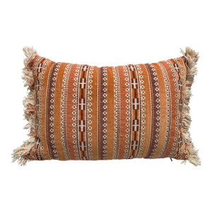 Velvet Textured Woven Accent Throw Pillow With Fringe