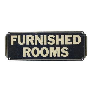 Circa 1940s Metal Furnished Rooms Sign For Sale